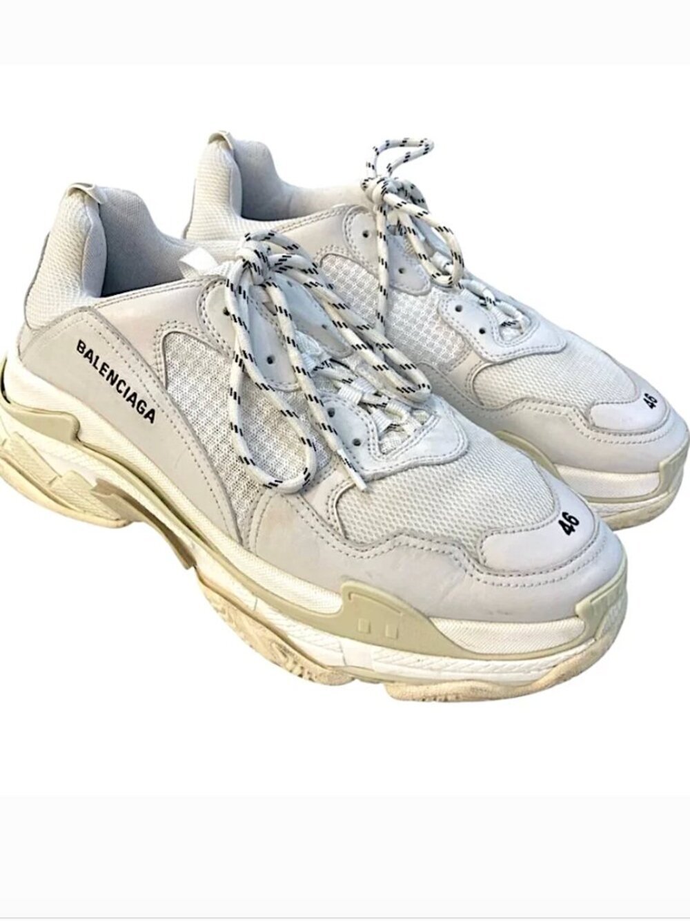 BALENCIAGA Triple S Sneakers Size 13 534217 Mesh Leather Designer White & Gray